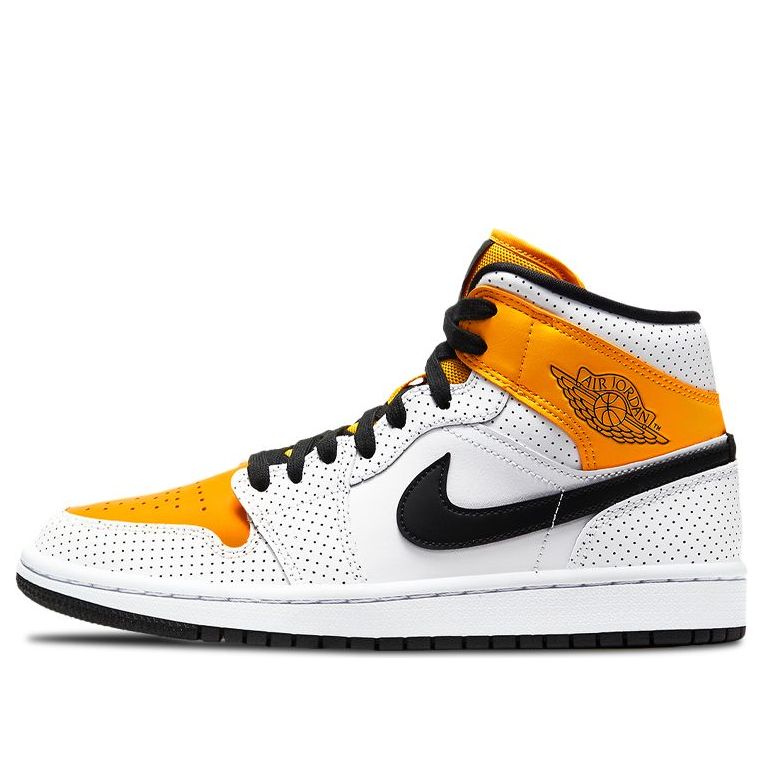 (WMNS) Air Jordan 1 Mid 'Perforated - White University Gold' BQ6472-107 Signature Shoe