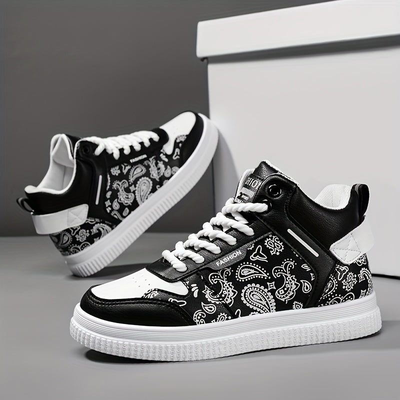 Paisley Motif Skate Shoes, Breathable Lace-up Sneakers