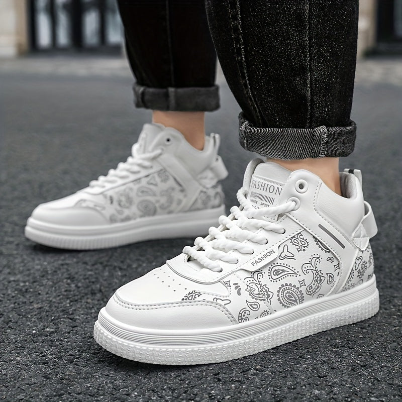 Paisley Motif Skate Shoes, Breathable Lace-up Sneakers